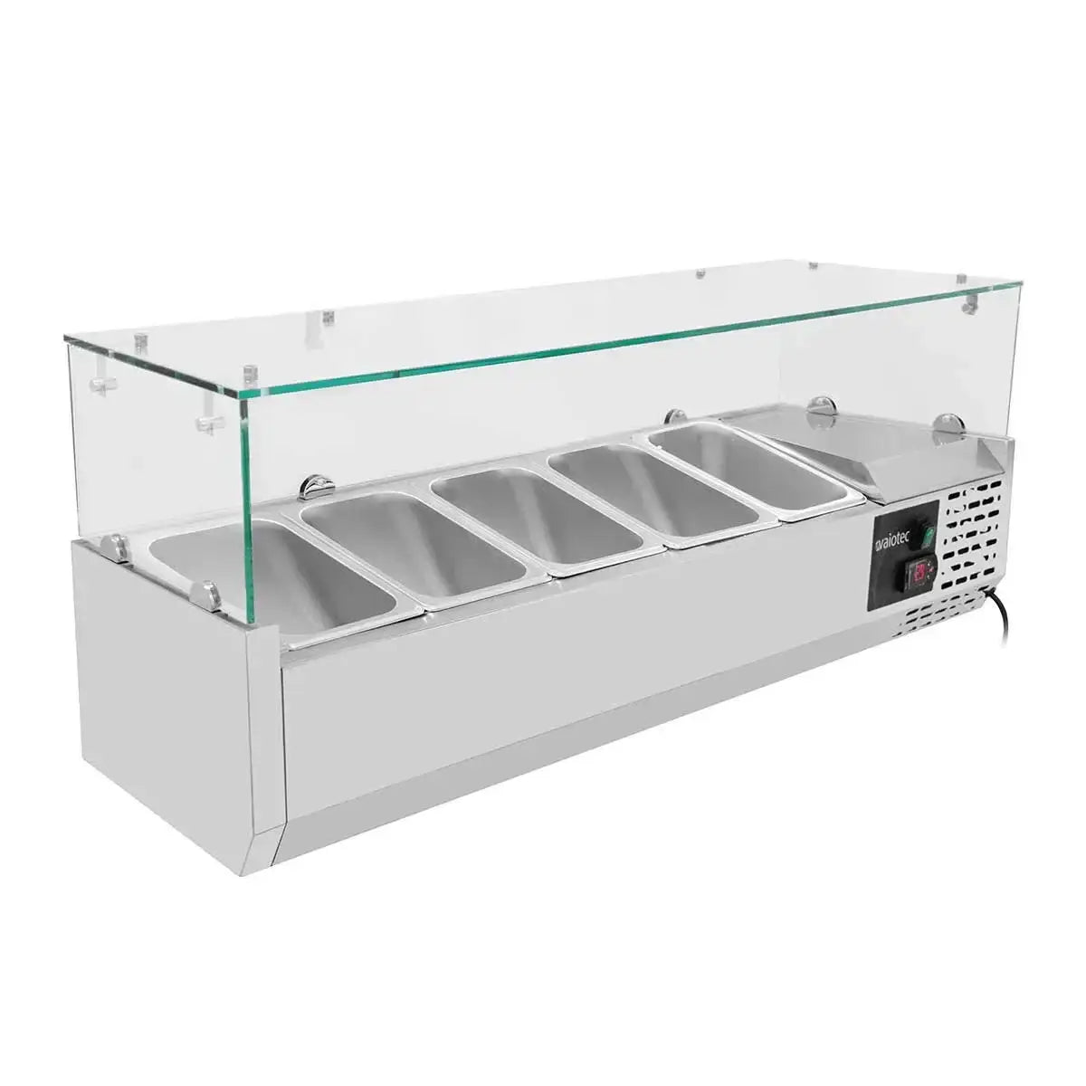 Edelstahl Kühlaufsatzvitrine mit Glasaufsatz und sechs GN-Behältern für Gastronomie