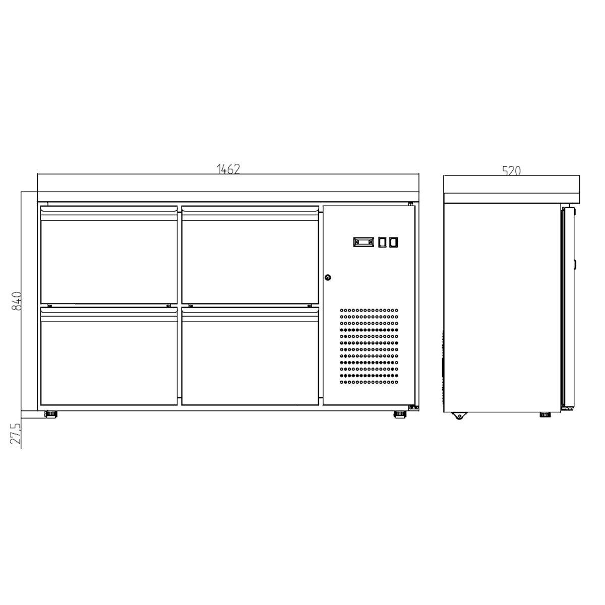 EASYLINE Barkühltisch schwarz / 4 Schubladen - 280 l