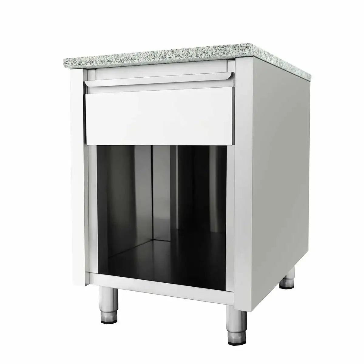 Edelstahl Arbeitsschrank mit Granitplatte und Schublade für Gastronomie, Gastro-Bedarf24