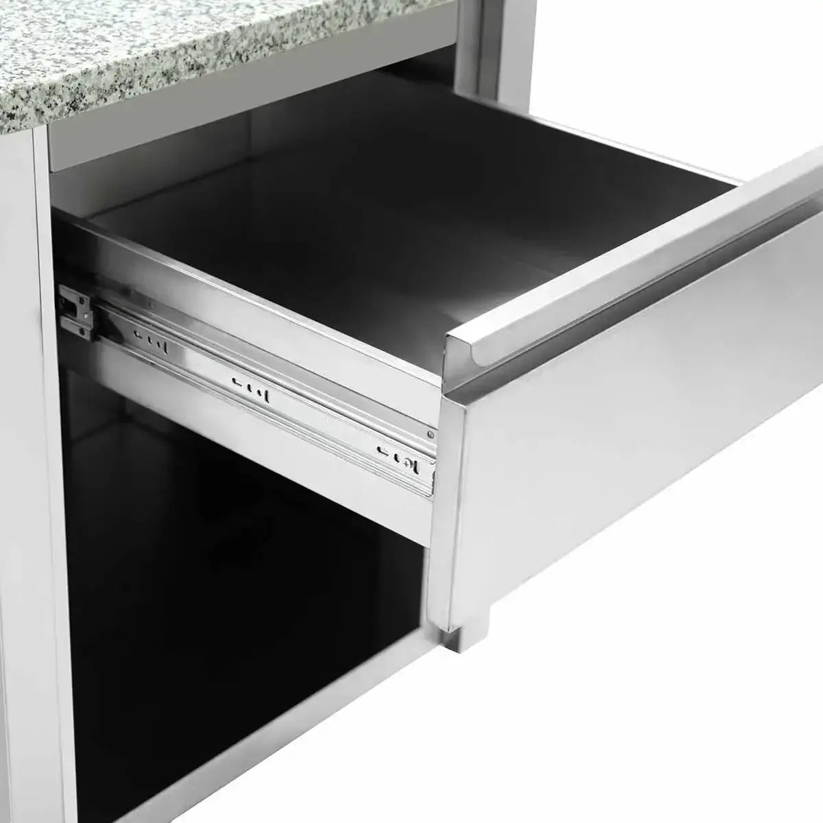 Edelstahl-Schublade unter Granit-Arbeitsplatte, Gastronomiebedarf Küchenmöbel