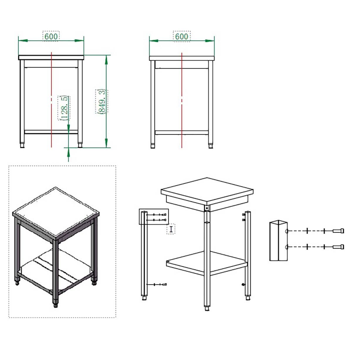 EASYLINE Arbeitstisch 600 / mit Grundboden