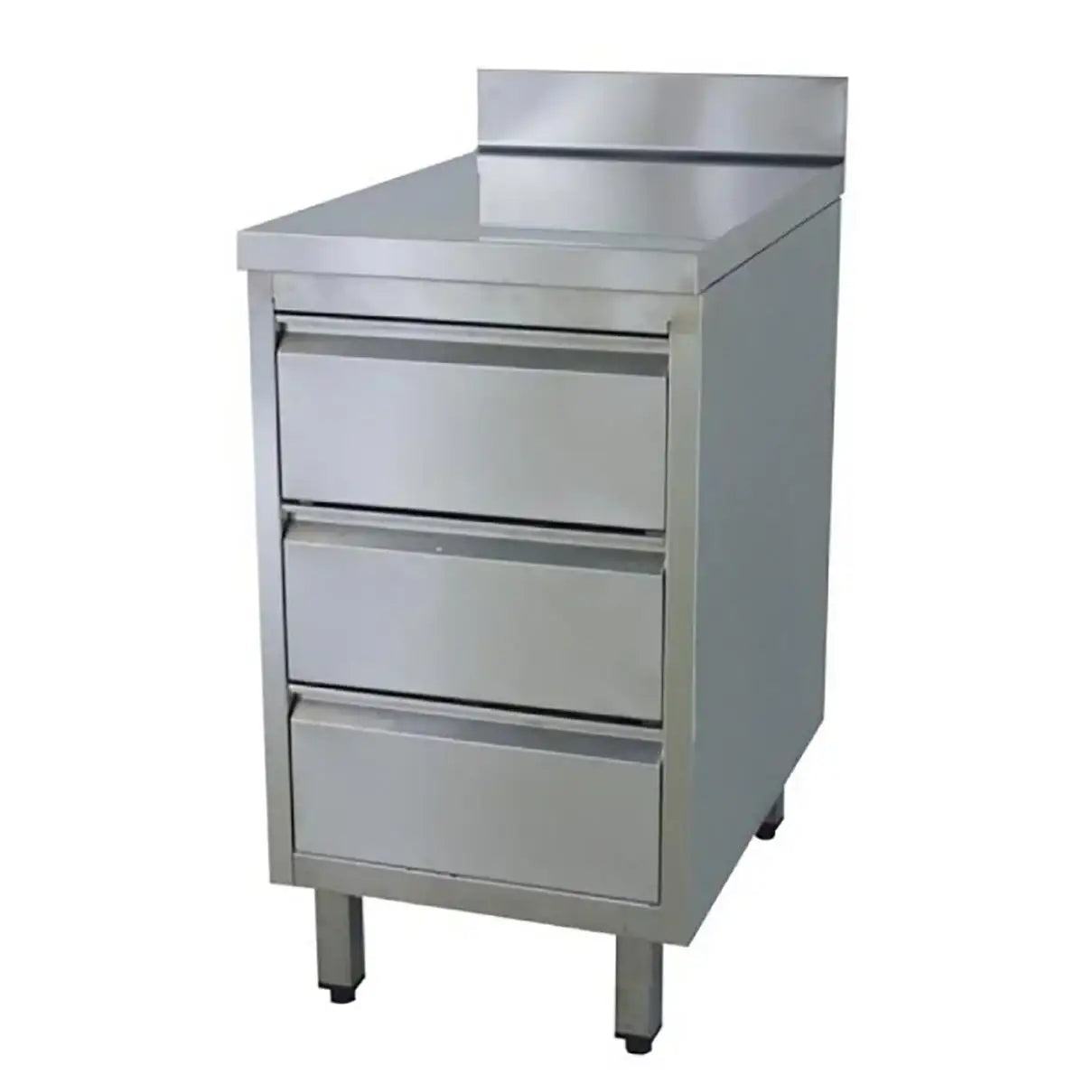 Edelstahlmöbel mit drei Schubladen für die Gastronomie, ideal für Profiküchen