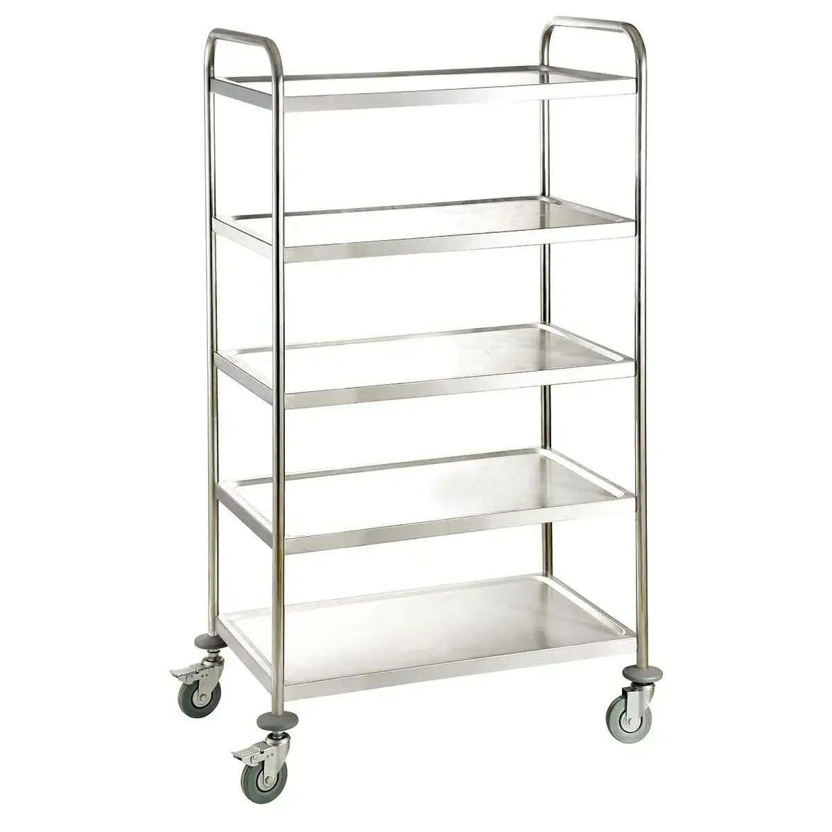 Edelstahl Servierwagen mit fünf Ablagen und Rollen für Gastronomie, Gastro-Bedarf24