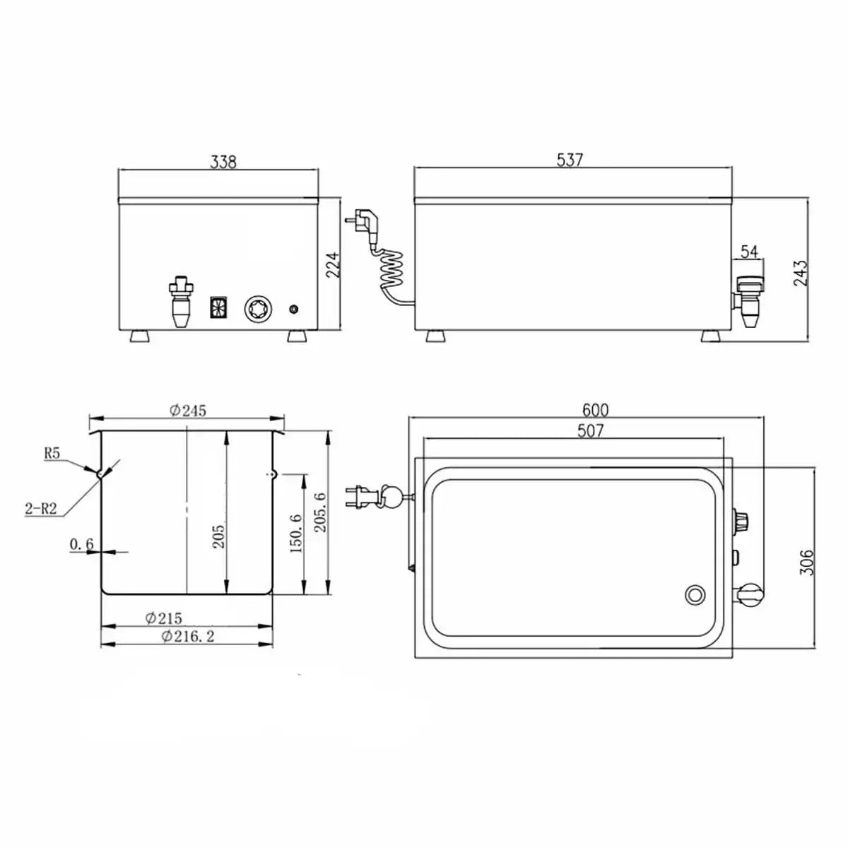 Technische Zeichnung Edelstahltisch mit Maßen, Gastronomiebedarf für Profiküchen