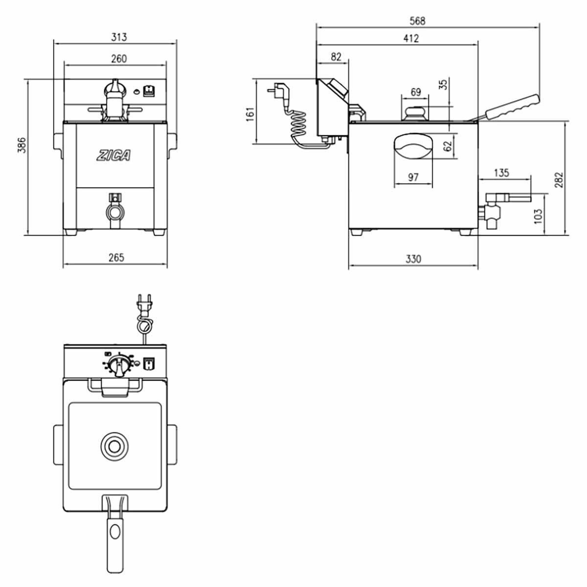 EASYLINE Elektro Fritteuse 1 Becken mit Ablasshahn 8 Liter