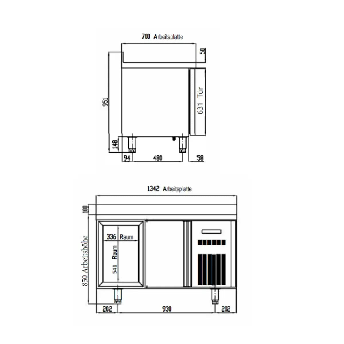 TOPLINE Tiefkühltisch / 2-fach GN1/1 mit 2 Schubladen / 1 Tür & Aufkantung, 1345 x 700 mm