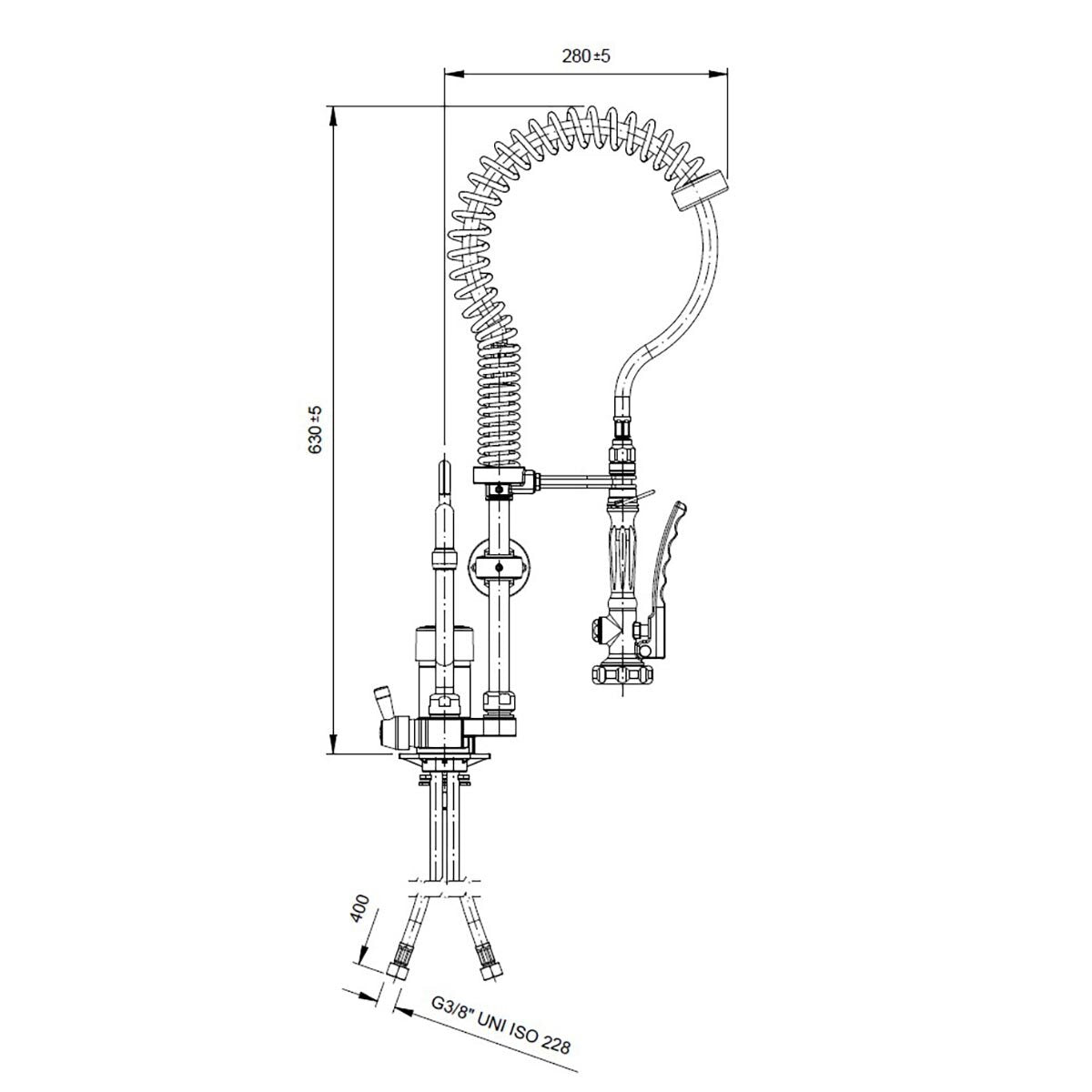 TOPLINE Geschirrwaschbrause mit Einhebelmischer - Einloch / Niedrigbauweise