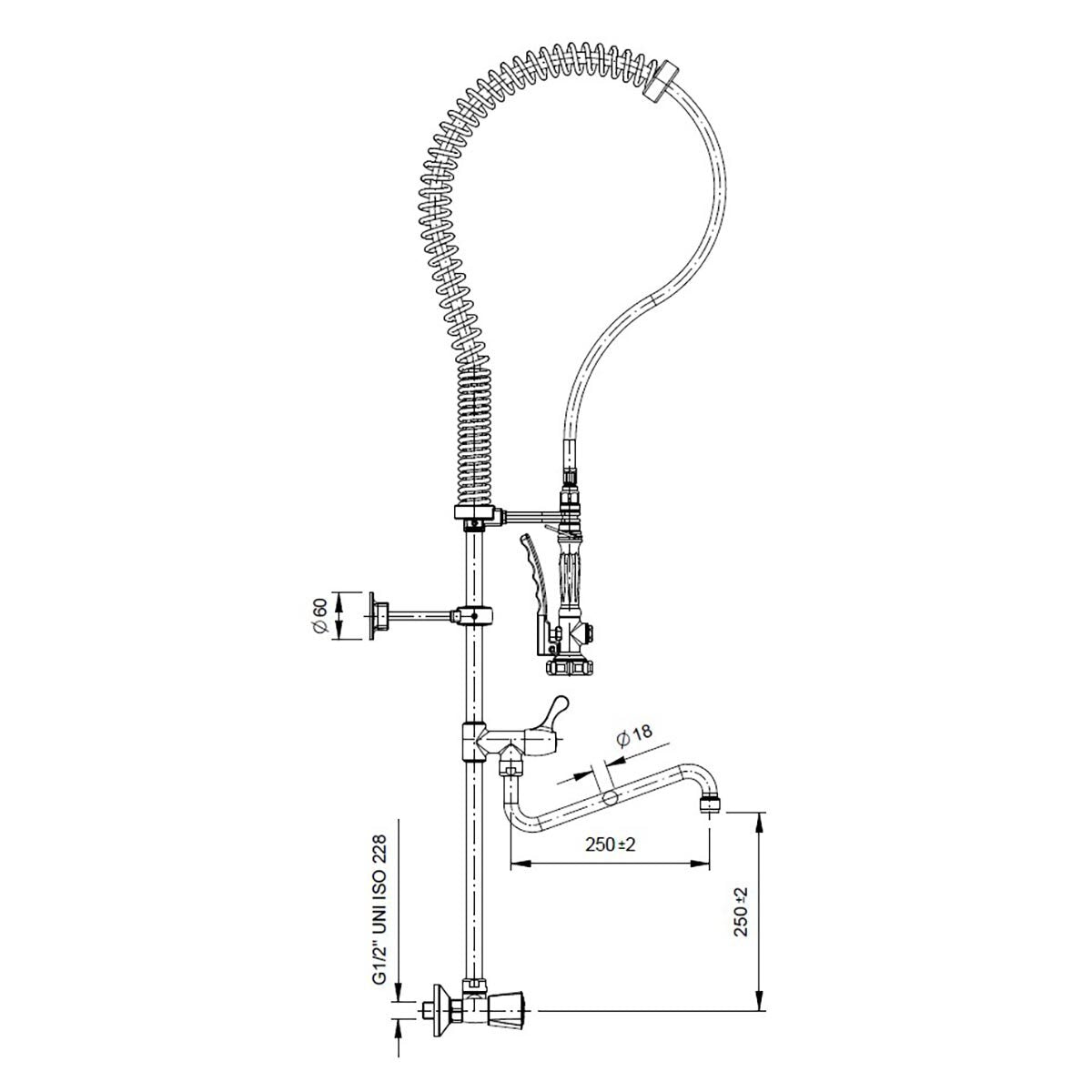 TOPLINE Geschirrwaschbrause mit Schwenkauslauf & 2 Mischventilen Wandmontage - Zweiloch