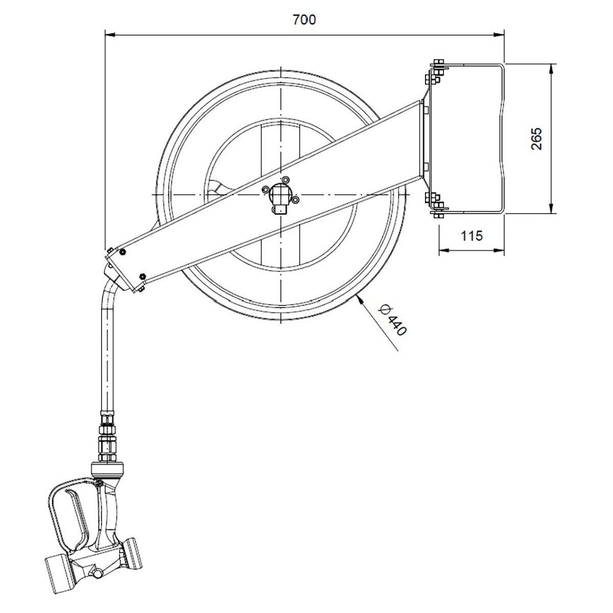 TOPLINE Schlauchaufroller mit Brause - 20 Meter