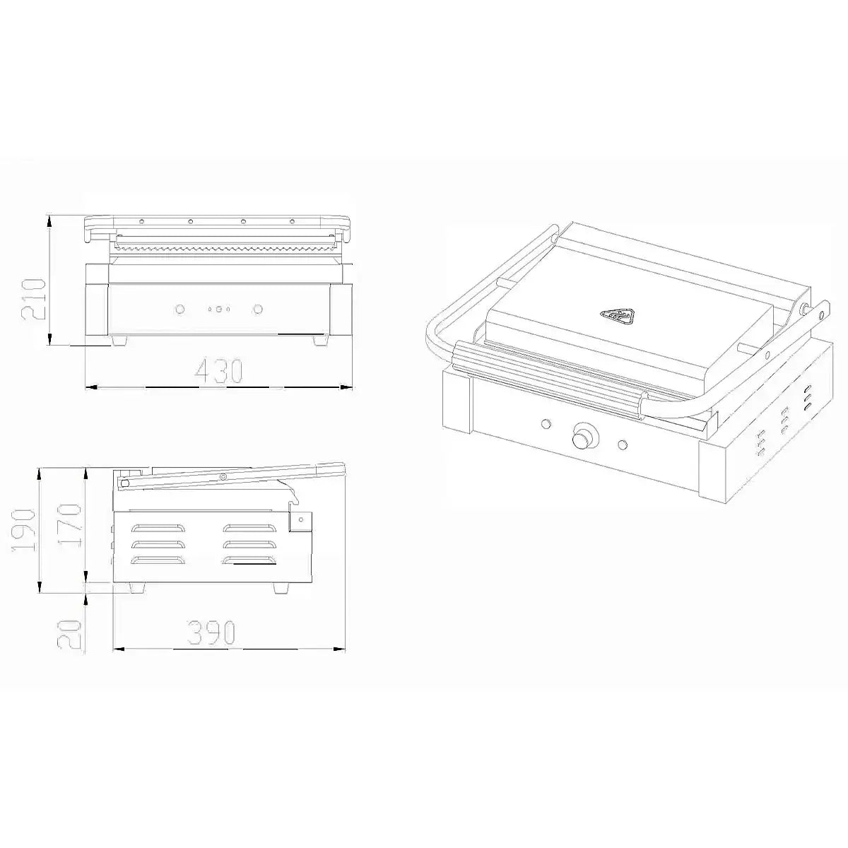 EASYLINE Elektro Kontaktgrill Breite 430 mm, oben & unten gerillt