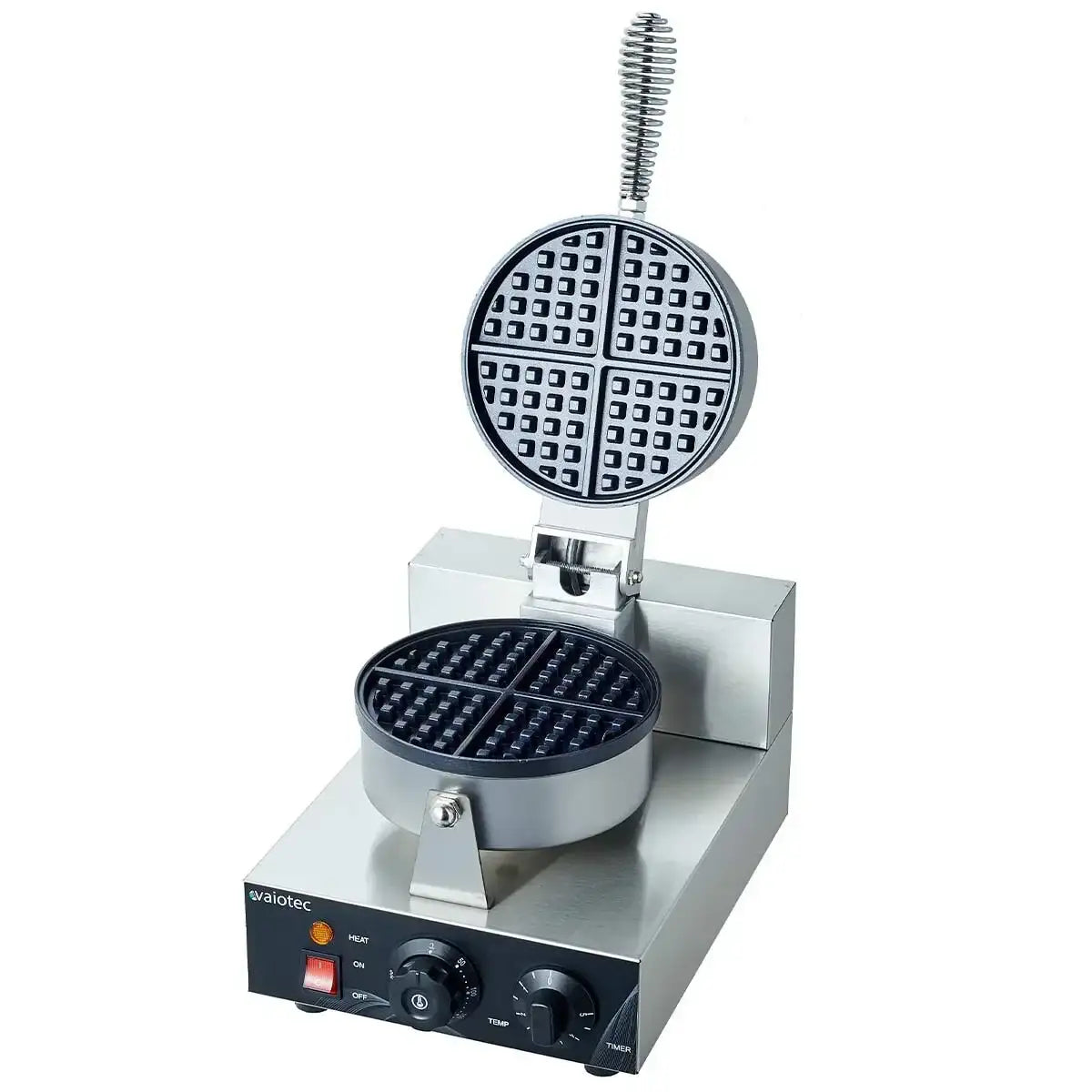 Elektrisches Waffeleisen aus Edelstahl für Gastronomie, rund, offen, mit Temperatureinstellung