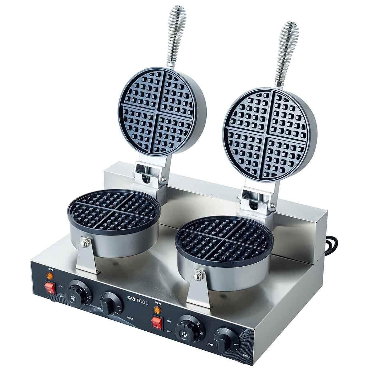 Doppeltes Profi-Waffeleisen aus Edelstahl für Gastronomie, mit Timer und Temperaturregler