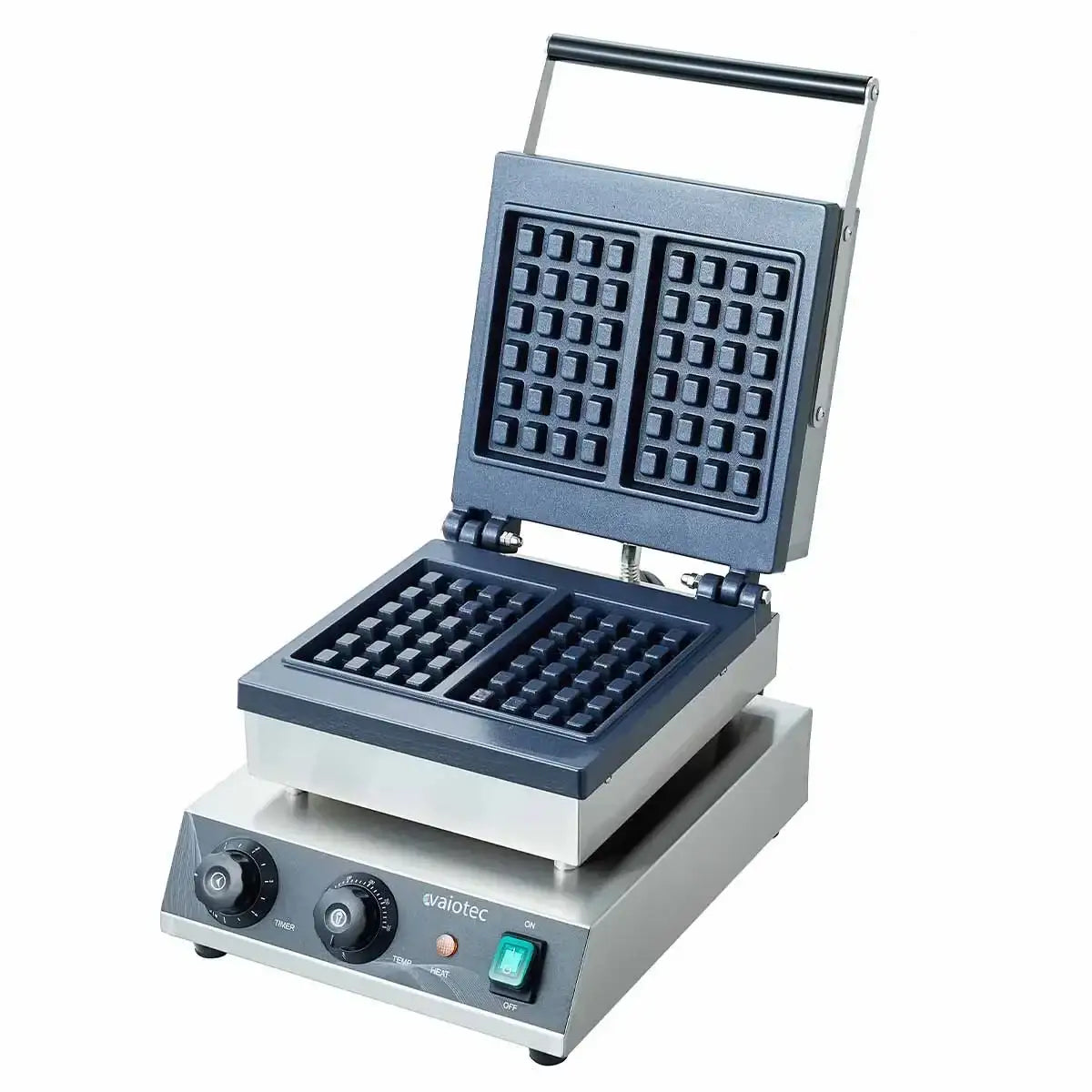 Professionelles Waffeleisen aus Edelstahl für Gastronomie, mit zwei quadratischen Backflächen