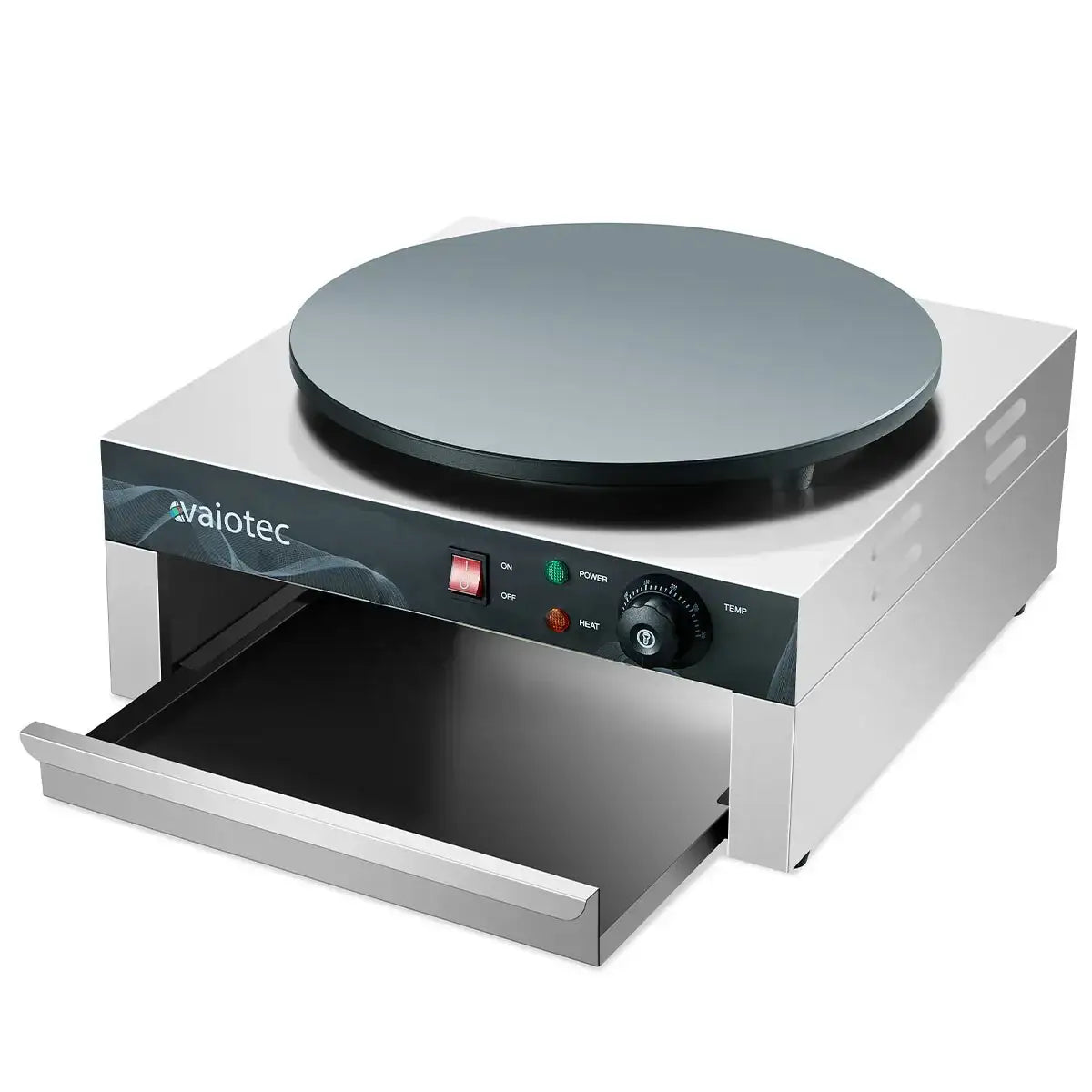 Edelstahl Crepes Maker für Gastronomie, mit Temperaturregler und Schublade, vaioTec