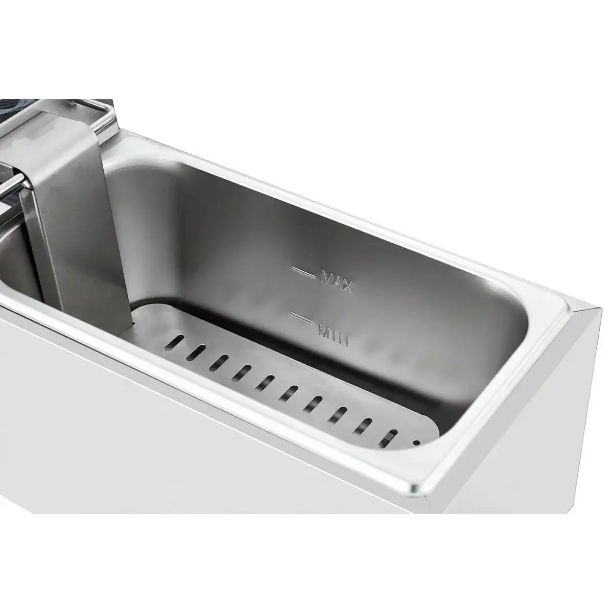 Edelstahlbehälter für Gastronomiegeräte, Innenansicht mit Max-Min-Markierung, Gastro-Bedarf24