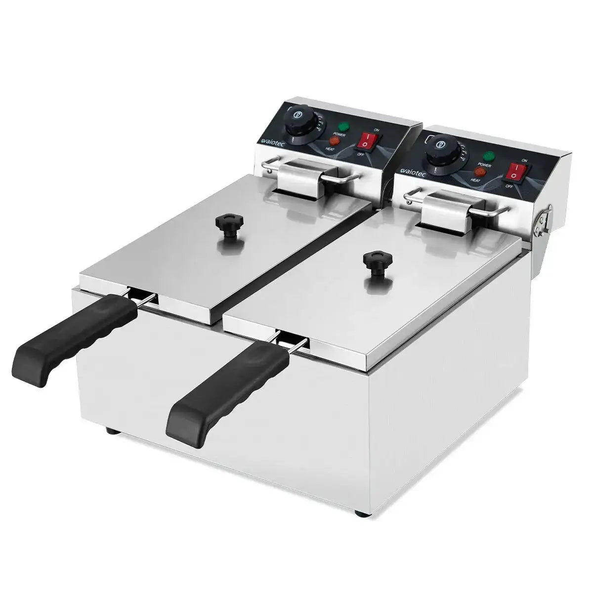 Doppel-Fritteuse aus Edelstahl für Gastronomie, ideal für Profiküchen, Gastro-Bedarf24