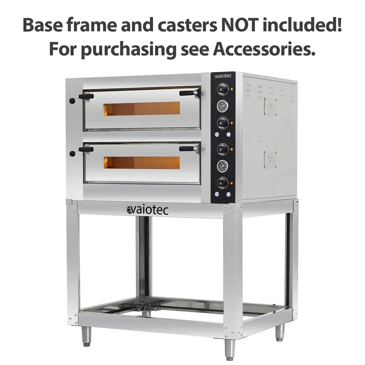 Doppelkammer Pizzaofen aus Edelstahl von Vaiotec für Gastronomiebedarf, auf Untergestell.