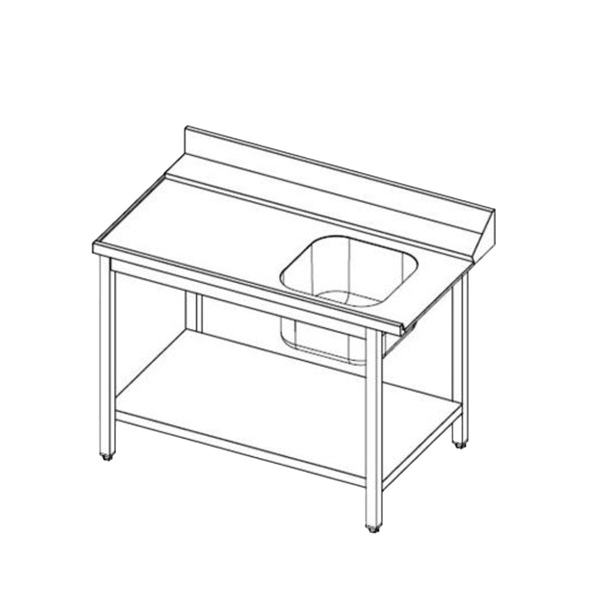TOPLINE Zulauftisch 700, 1 Becken rechts, Anbauseite links B:1200