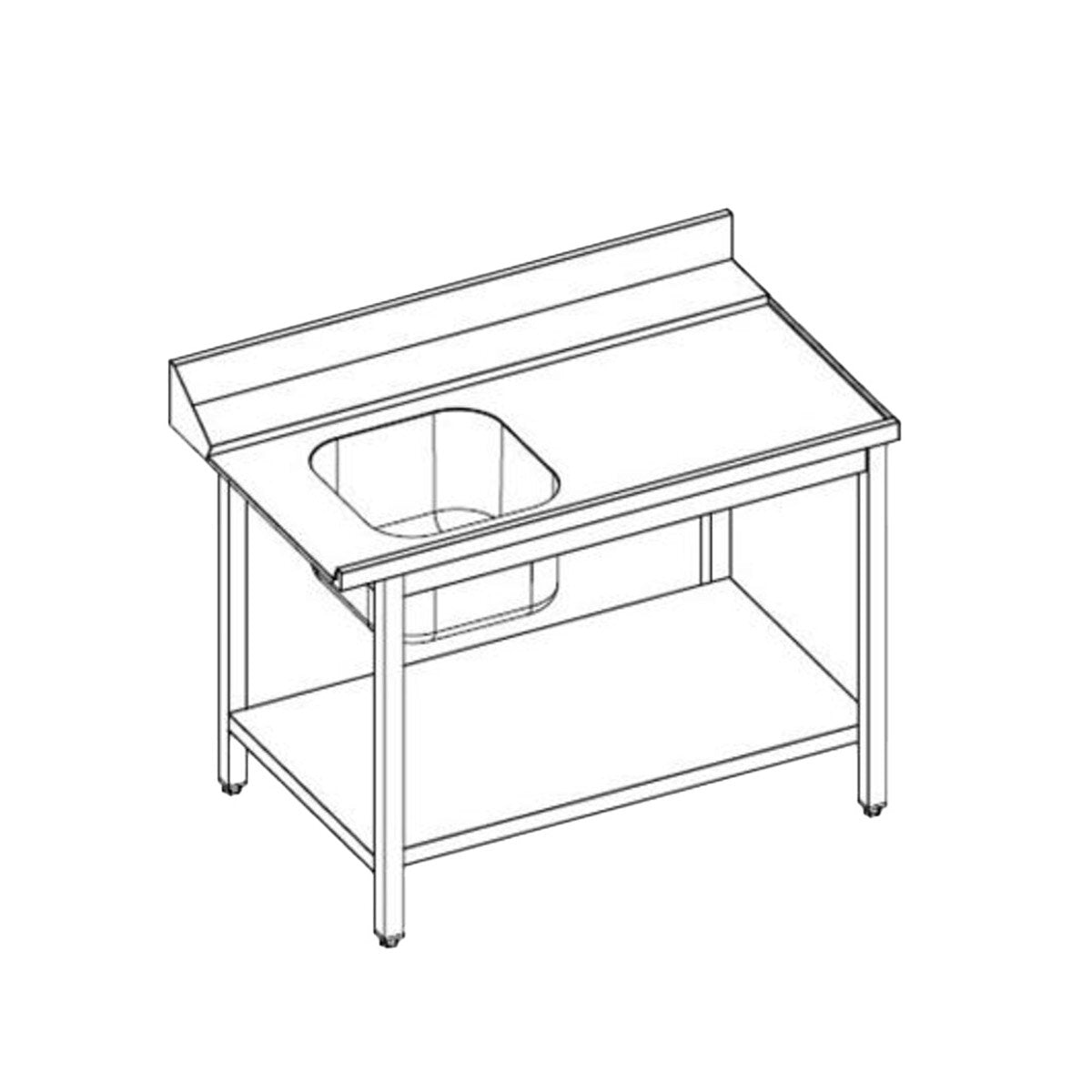 TOPLINE Zulauftisch 700, 1 Becken links, Anbauseite rechts B:1200
