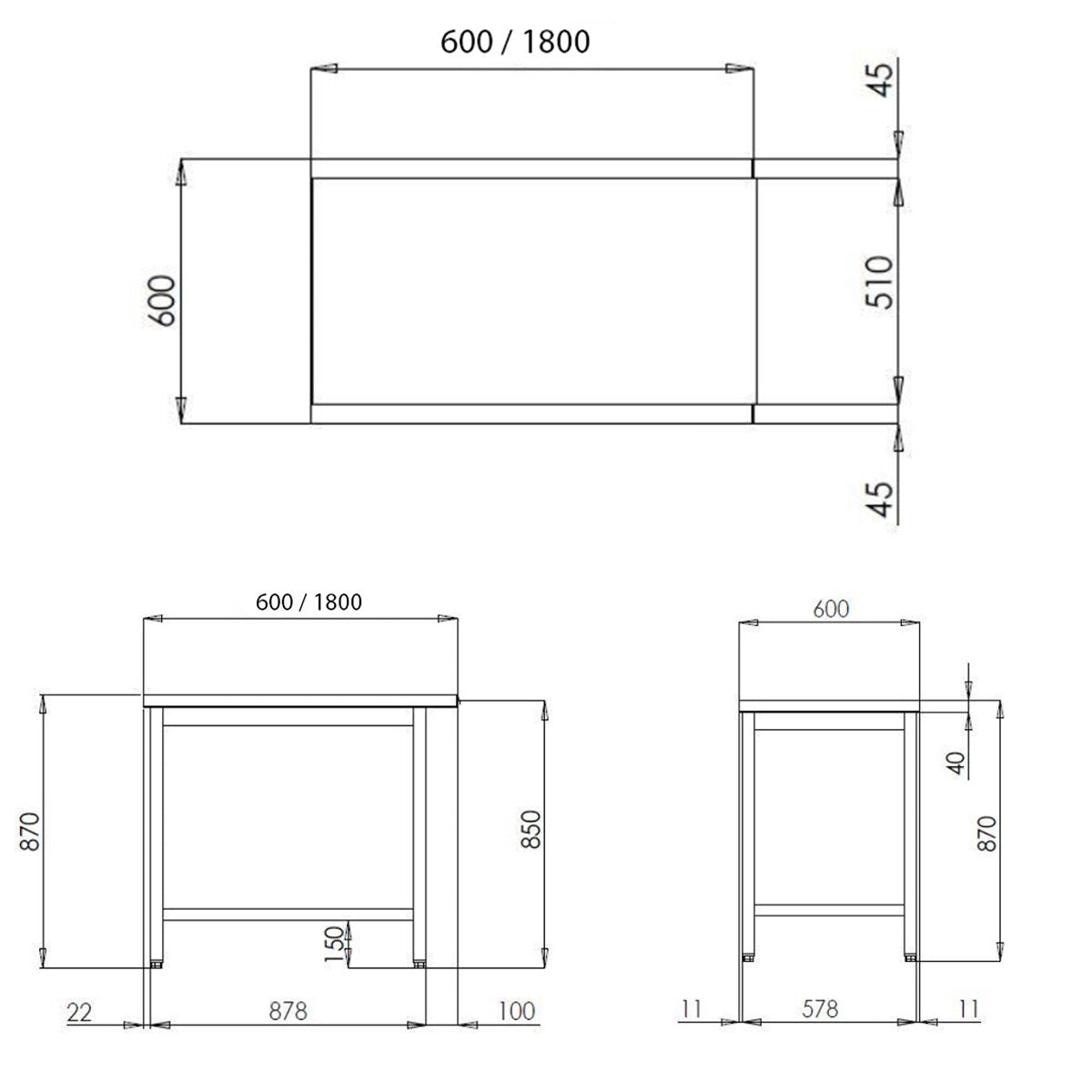 TOPLINE Ablauftisch 600, Anbauseite links oder rechts B:600