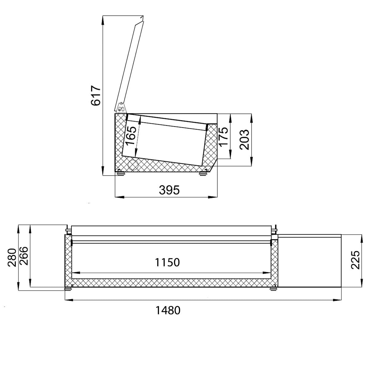EASYLINE Kühlaufsatz 380 mit Edelstahldeckel, 5 x GN 1/3 + 1 x GN1/2, B:1500