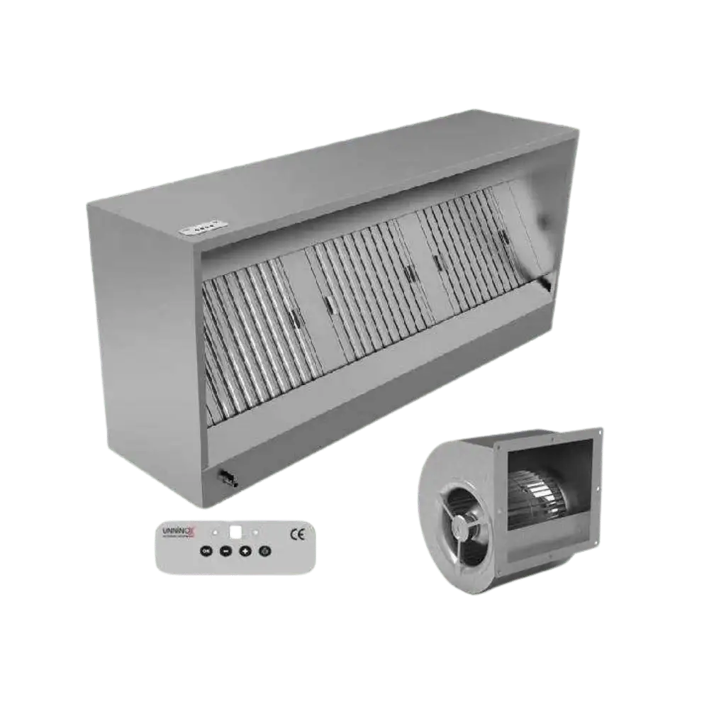 Kutu davlumbaz - G1500xD950xY520 - motorlu, kumandalı, filtreli & lambalı