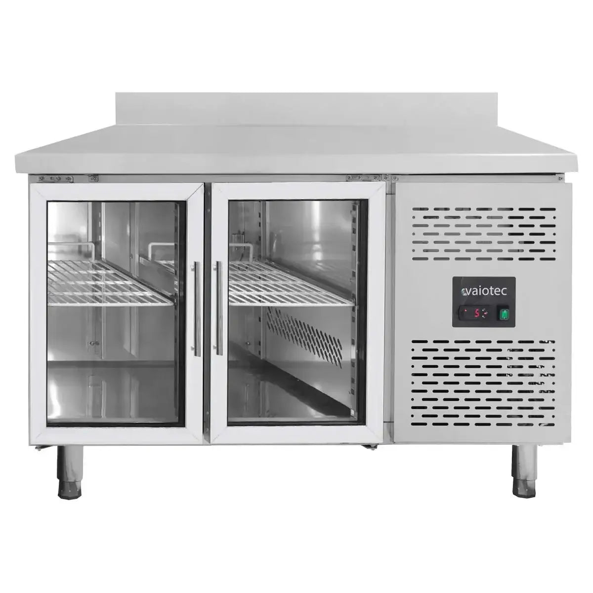 Edelstahl-Kühltisch mit 2 Glastüren für Gastronomie, professionelles Kühlgerät mit Digitalanzeige