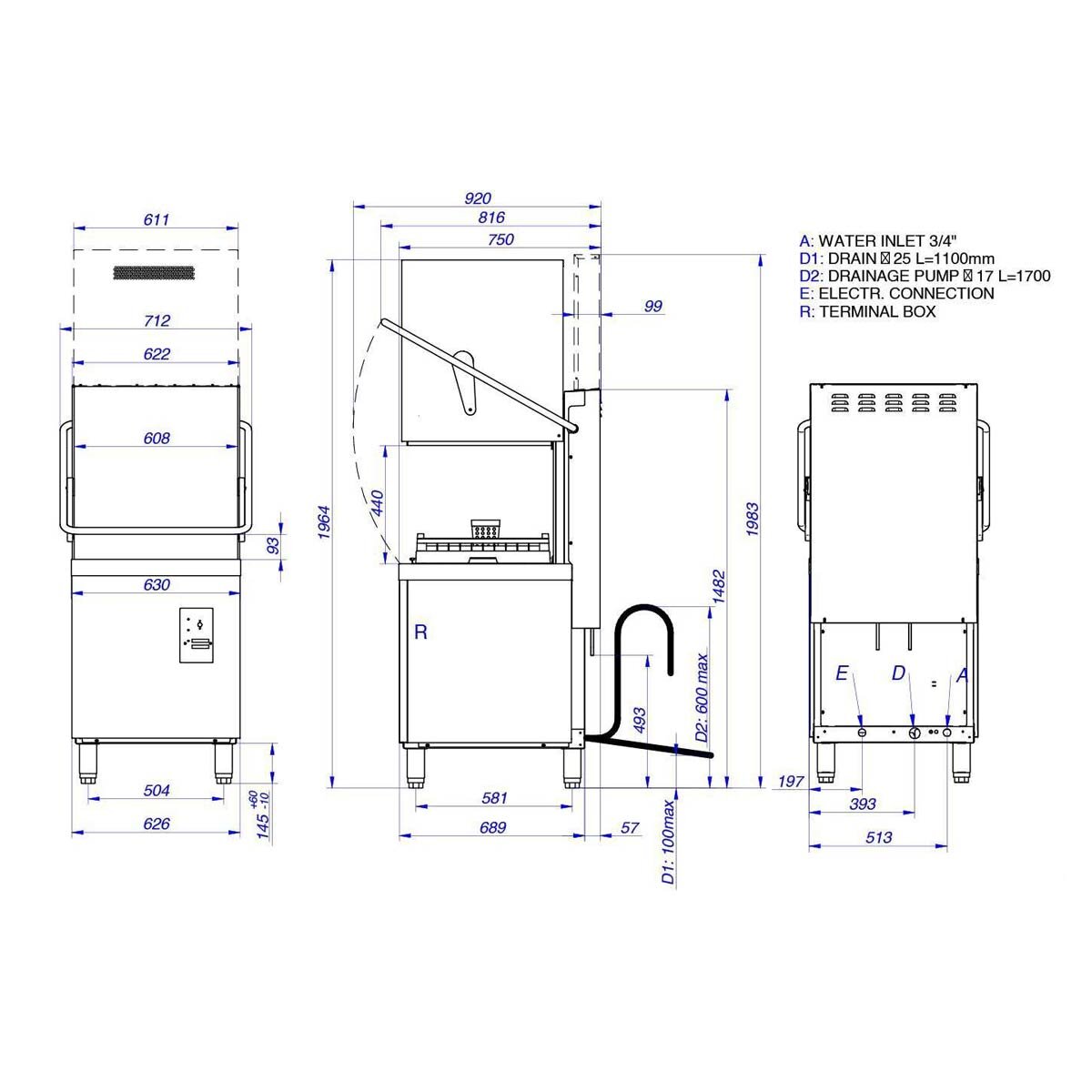 EASYLINE Haubenspülmaschine 50x50 / 400 Volt - Modell: VT-EX HW54 DRD
