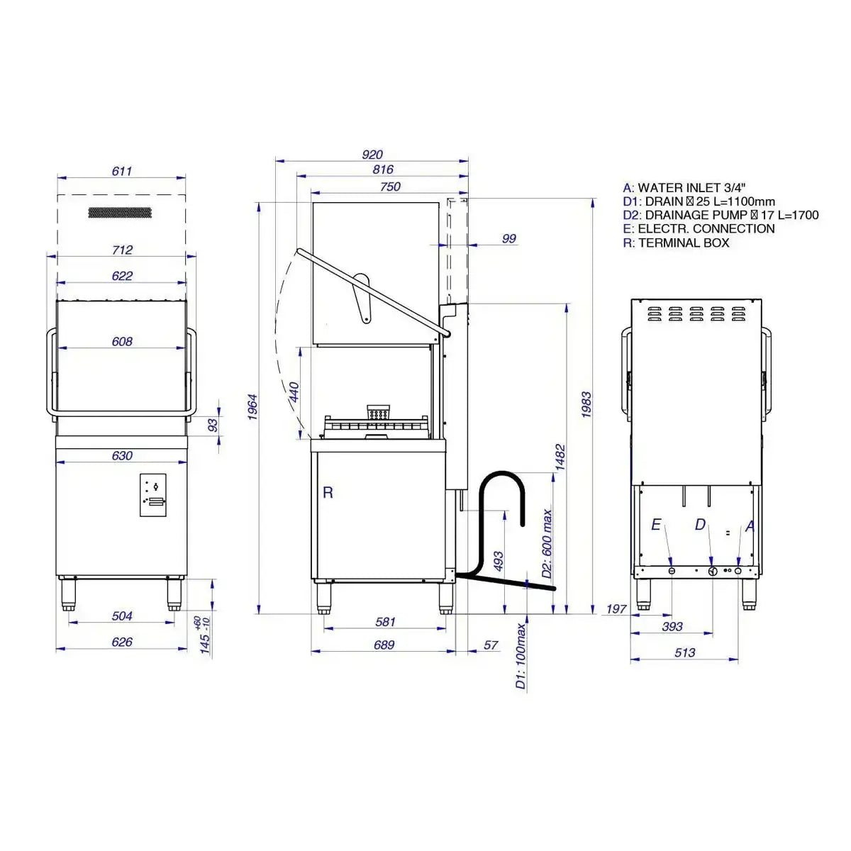 EASYLINE Haubenspülmaschine 50x50 / 400 Volt - Modell: VT-EX HW54 DRD