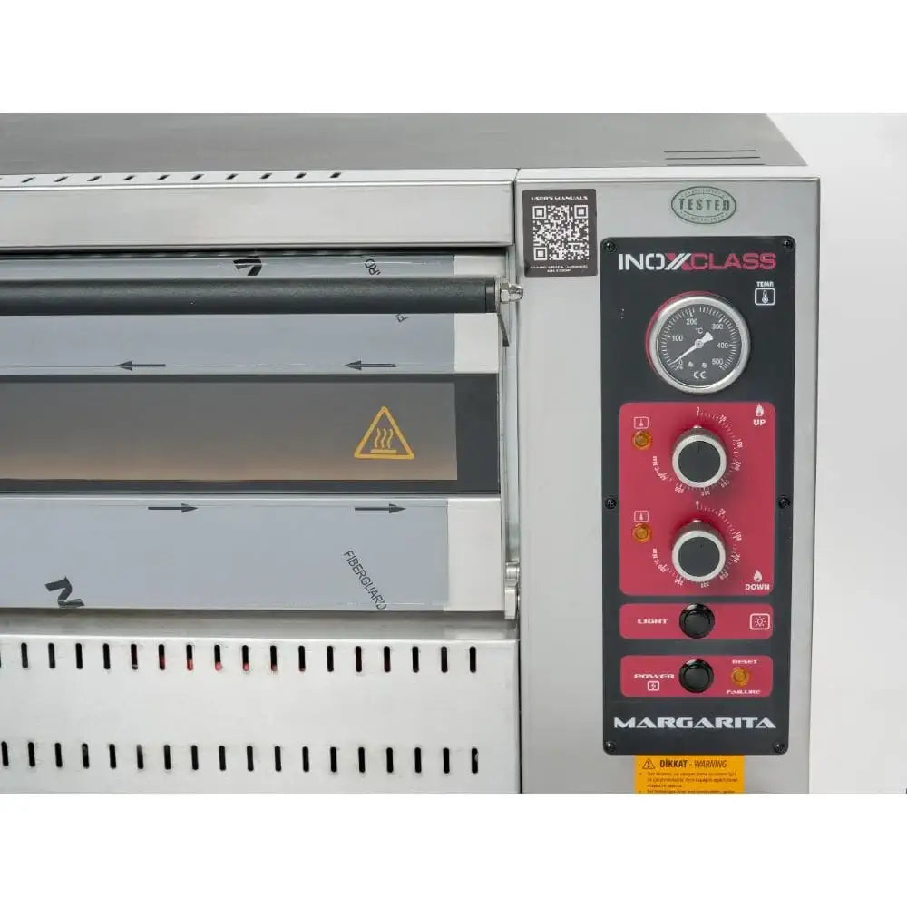 Edelstahl Pizzaofen Margaritas für Gastronomie mit Bedienfeld, Temperaturanzeige und Warnsymbol