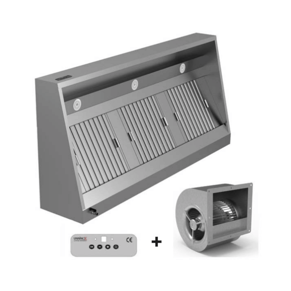 Duvar tipi davlumbaz - G1200xD950xY520 - motorlu, kumandalı, filtre ve lambalı