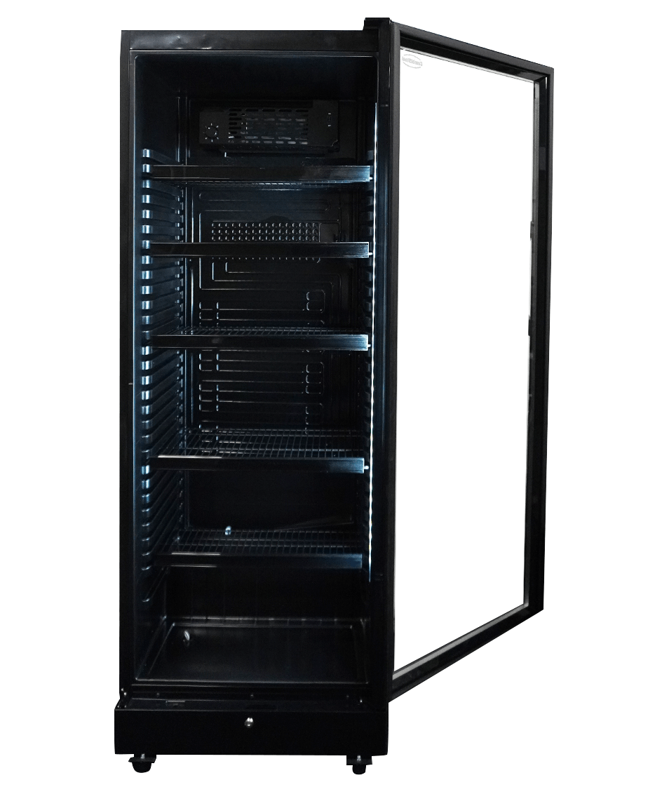 Kühlschrank 1 Glastür Schwarz SVE-450 Bl - 650x543x1794 mm - 0,23 kW - Gastro-Bedarf24 GmbH