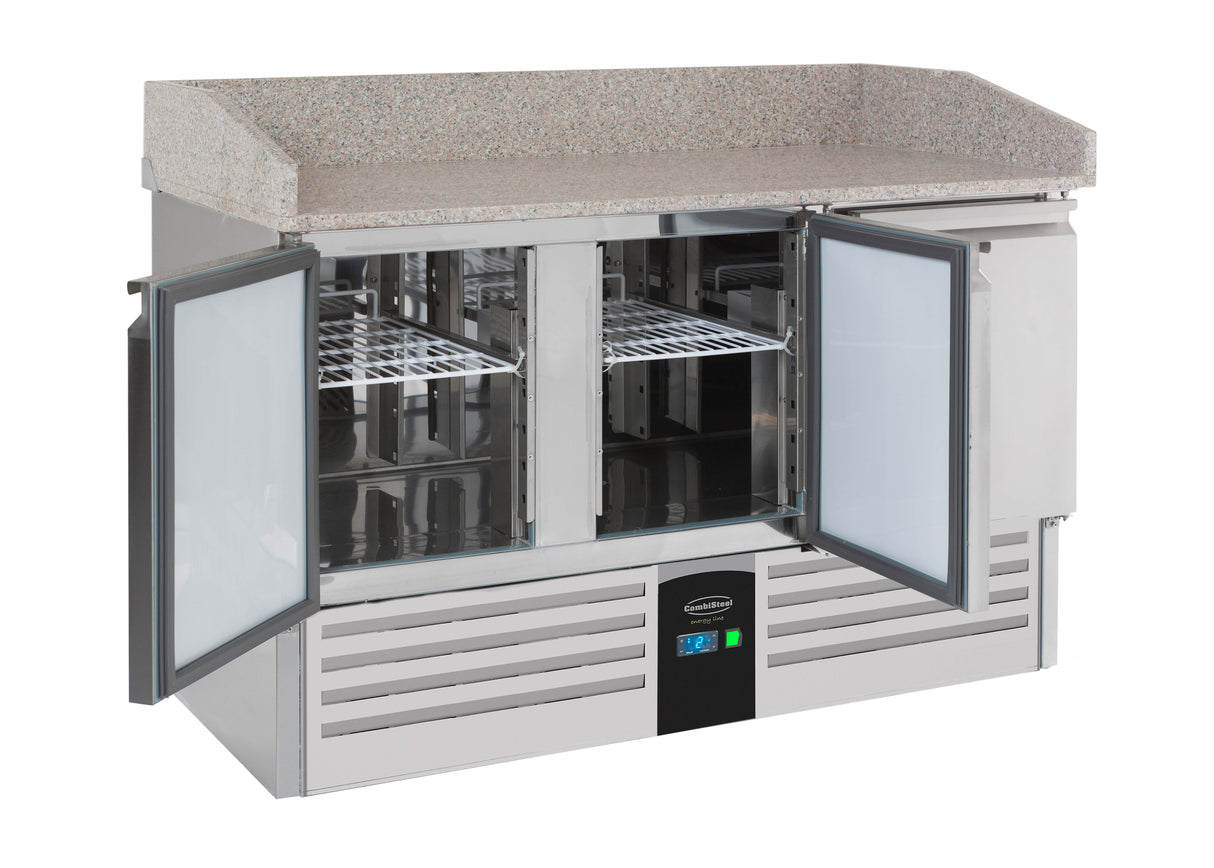 Pizzatisch 3 Türen Energy Line Ausgestattet Mit Verdampfer - 1400x700x1020 mm - 0,235 kW - Gastro-Bedarf24 GmbH