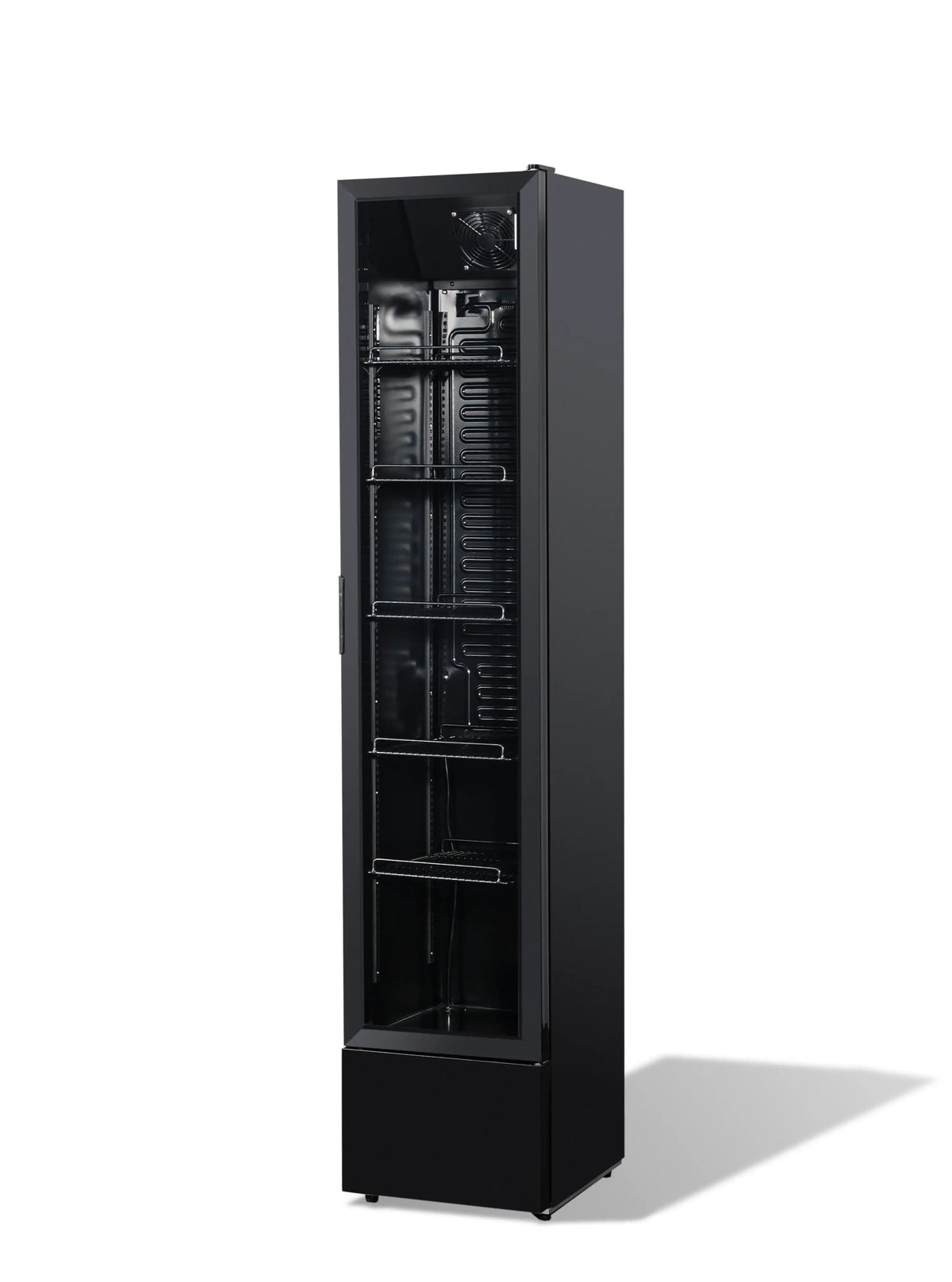 Kühlschrank Glastür Schmall Schwarz NAP-150 - 390x470x1880 mm - 0.138 kW - Gastro-Bedarf24 GmbH