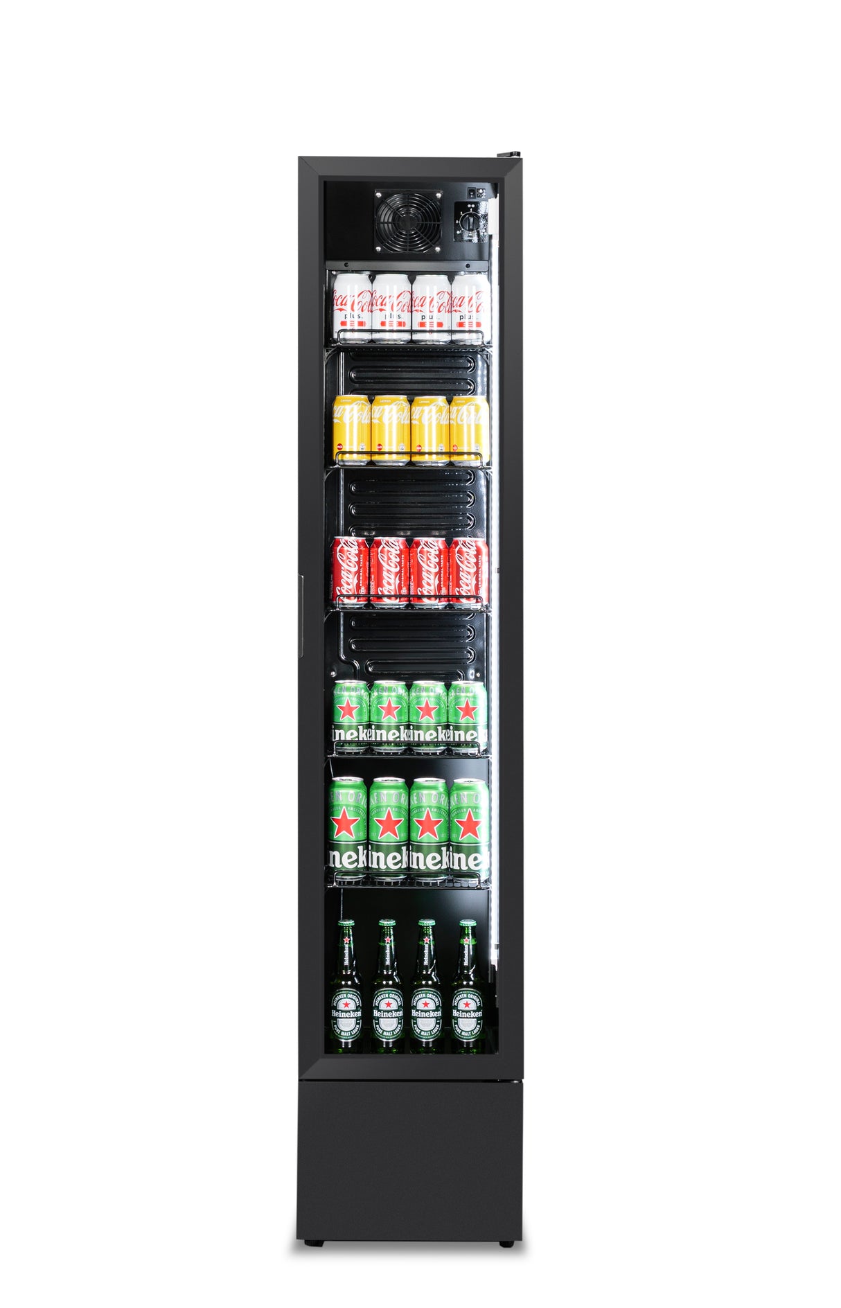 Kühlschrank Glastür Schmall Schwarz NAP-150 - 390x470x1880 mm - 0.138 kW - Gastro-Bedarf24 GmbH