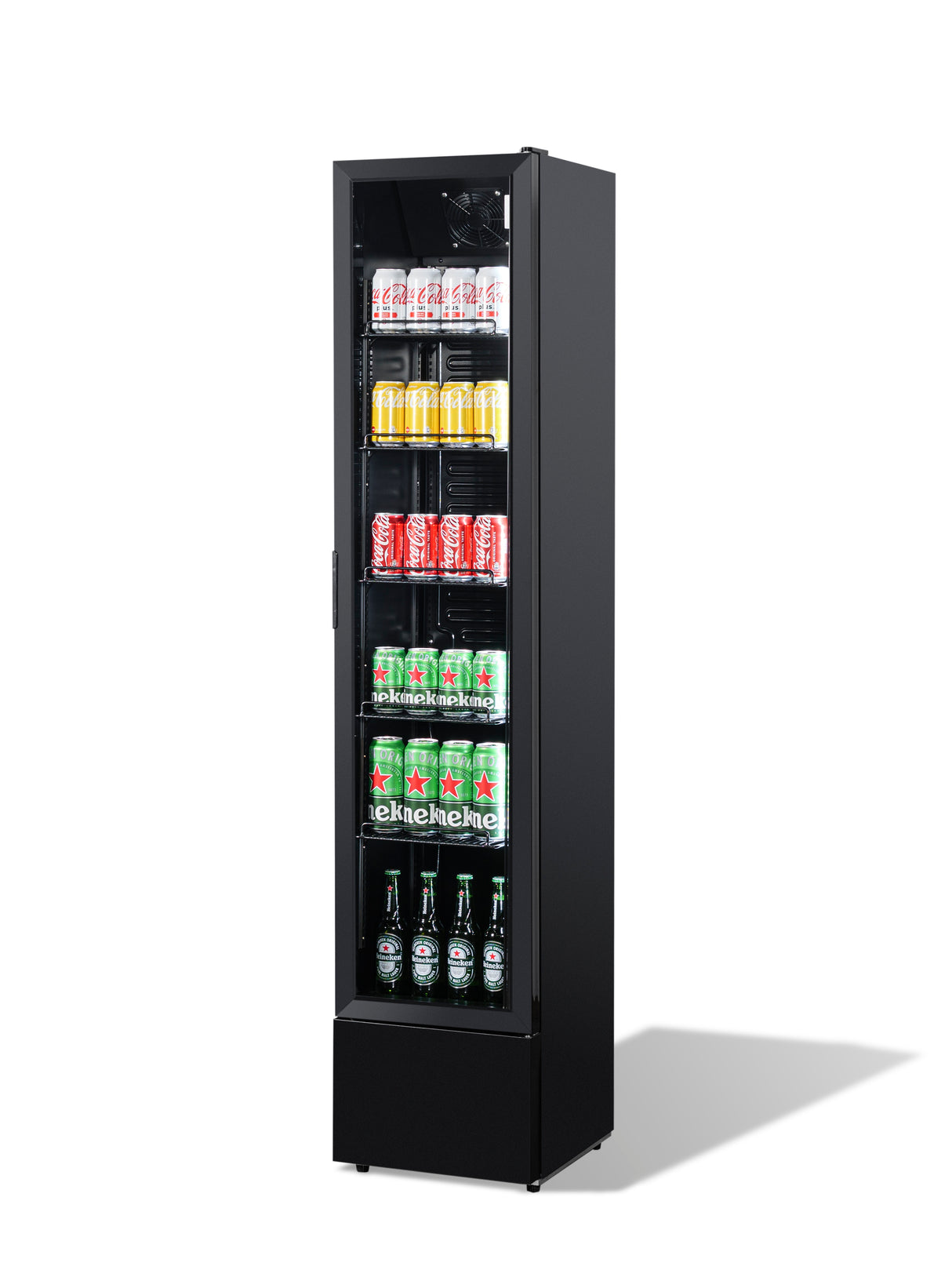 Kühlschrank Glastür Schmall Schwarz NAP-150 - 390x470x1880 mm - 0.138 kW - Gastro-Bedarf24 GmbH