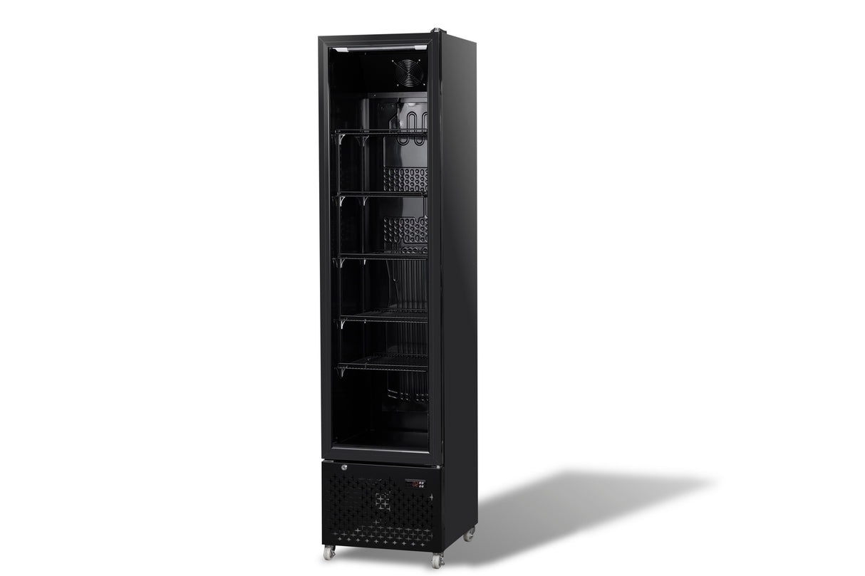 Kühlschrank Glastür Schmall Schwarz NAP-250 - 460x560x1915 mm - 0.165 kW - Gastro-Bedarf24 GmbH