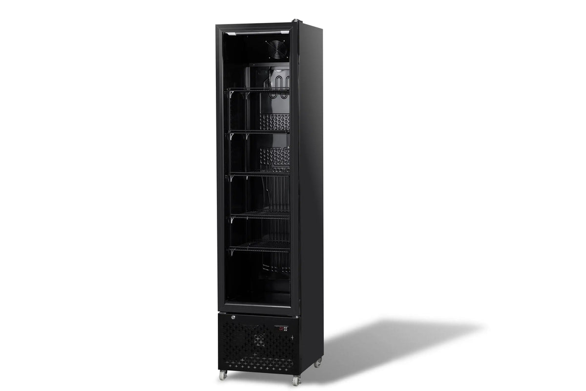Kühlschrank Glastür Schmall Schwarz NAP-250 - 460x560x1915 mm - 0.165 kW - Gastro-Bedarf24 GmbH