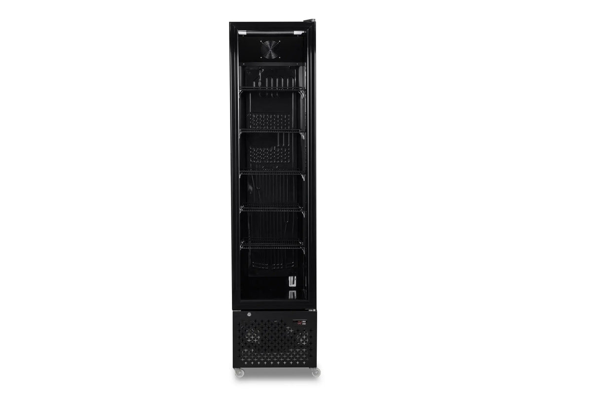 Kühlschrank Glastür Schmall Schwarz NAP-250 - 460x560x1915 mm - 0.165 kW - Gastro-Bedarf24 GmbH