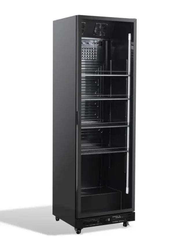 Kühlschrank 1 Glastür Schwarz NAP-360 - 595x580x1950 mm - 0.265 kW - Gastro-Bedarf24 GmbH