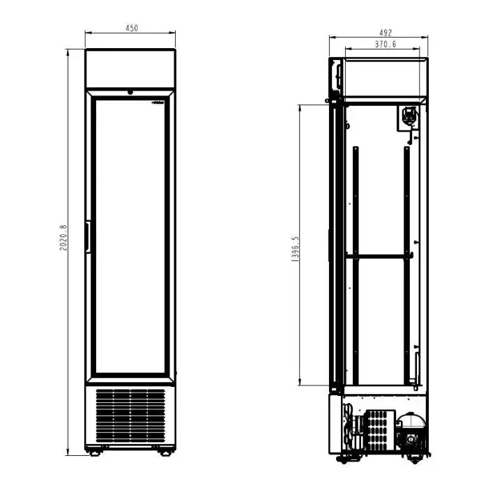 Getränkekühlschrank - 1 Glastür - Schwarz - 232 Liter - 450x497x2024 mm
