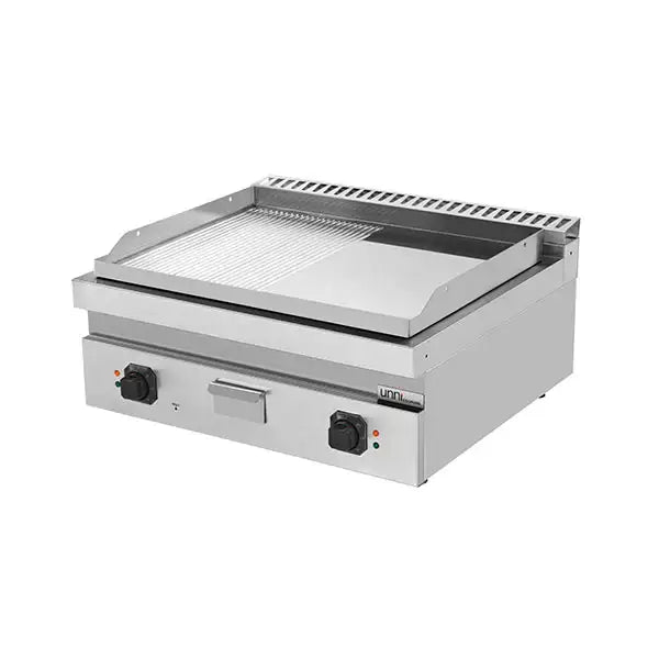 Elektrische Grillplatte - 800x700x350 mm - 1/2 glatt + 1/2 gerillt - Chrome - 9 kW