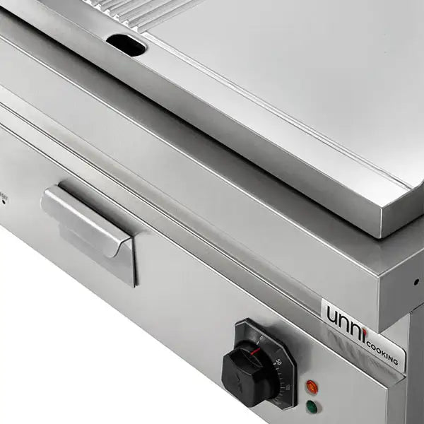 Elektrische Grillplatte - 800x700x350 mm - 1/2 glatt + 1/2 gerillt - Chrome - 9 kW