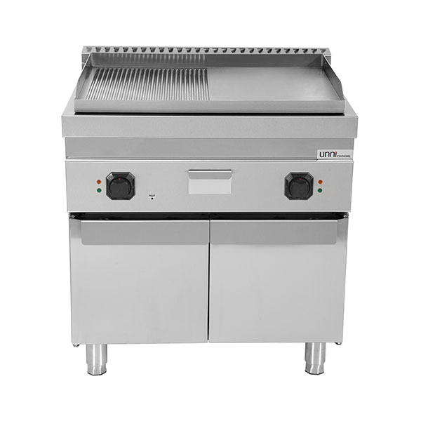 Elektrische Grillplatte - 800x700x850/900 mm - 1/2 glatt + 1/2 gerillt - 9 kW