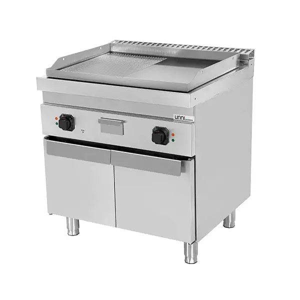 Elektrische Grillplatte - 800x700x850/900 mm - 1/2 glatt + 1/2 gerillt CHROM - 9 kW