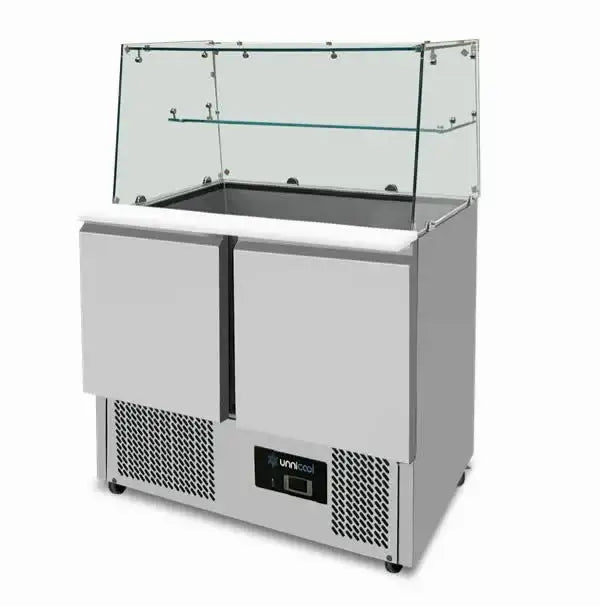 Saladette with glass top | 2 doors | Static cooling | 90x70x85(h)cm