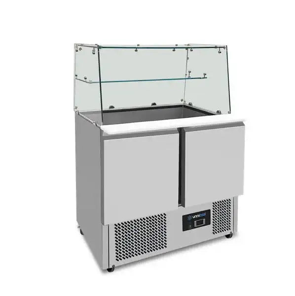 Saladette mit Glasplatte | 2 Türen | Statische Kühlung | 90x70x85(h)cm