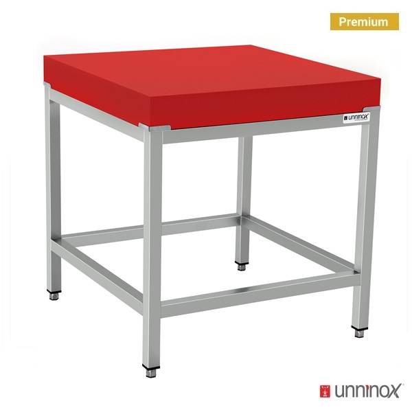 Paslanmaz Çelik Çalışma Tezgâhı - 700x700x850 mm - Kırmızı Kesme Tahtası dâhil