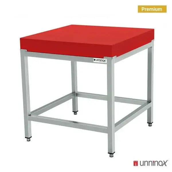 Paslanmaz Çelik Çalışma Tezgâhı - 800x800x850 mm - kırmızı kesme tablası dâhil