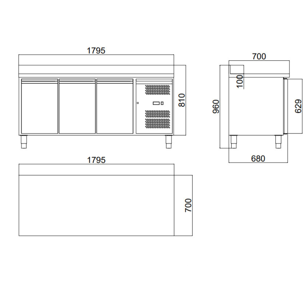 ECO Kühltisch mit drei Türen und Aufkantung